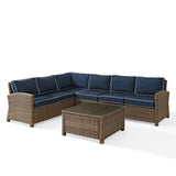 Crosley Furniture Patio Sectional Sets Navy Crosely Furniture - Bradenton 5Pc Outdoor Wicker Sectional Set Include Color/Weathered Brown - Right Side Loveseat, Left Side Loveseat, Corner Chair, Center Chair, & Sectional Glass Top Coffee Table - KO70020WB-XX