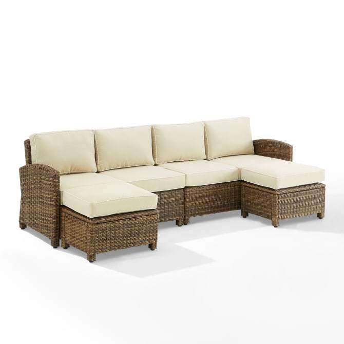 Crosley Furniture Patio Sectional Sets Sand Crosely Furniture - Bradenton 4Pc Outdoor Wicker Sectional Set Include Color/Weathered Brown - Left Loveseat, Right Loveseat, & 2 Ottomans - KO70187WB-XX