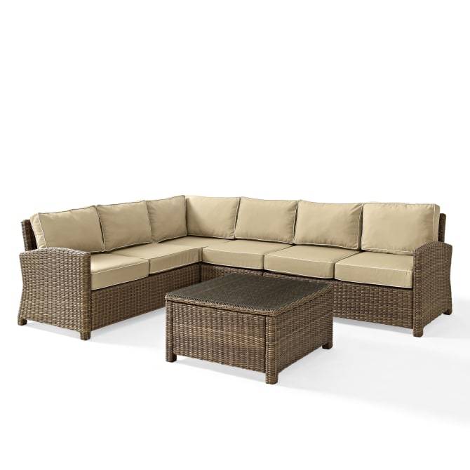 Crosley Furniture Patio Sectional Sets Sand Crosely Furniture - Bradenton 5Pc Outdoor Wicker Sectional Set Include Color/Weathered Brown - Right Side Loveseat, Left Side Loveseat, Corner Chair, Center Chair, & Sectional Glass Top Coffee Table - KO70020WB-XX