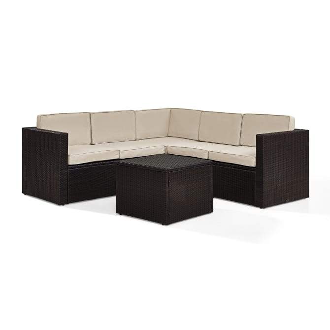 Crosley Furniture Patio Sectional Sets Sand Crosely Furniture - Palm Harbor 6Pc Outdoor Wicker Sectional Set Include Color/Brown - Coffee Sectional Table, 3 Corner Chairs, & 2 Center Chairs - KO70007BR-XX