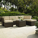 Crosley Furniture Patio Sectional Sets Sand Crosely Furniture - Palm Harbor 8Pc Outdoor Wicker Sectional Set Include Color/Brown - Coffee Sectional Table, 3 Center Chairs, 2 Corner Chairs, & 2 Ottomans - KO70008BR-XX