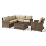 Crosley Furniture Patio Sectional Sets Sand/Weathered Brown Crosely Furniture - Bradenton 5Pc Outdoor Wicker Sectional Set Include Color - Right Side Loveseat, Left Side Loveseat, Corner Chair, Arm Chair, & Sectional Glass Top Coffee Table - KO70021XX-XX