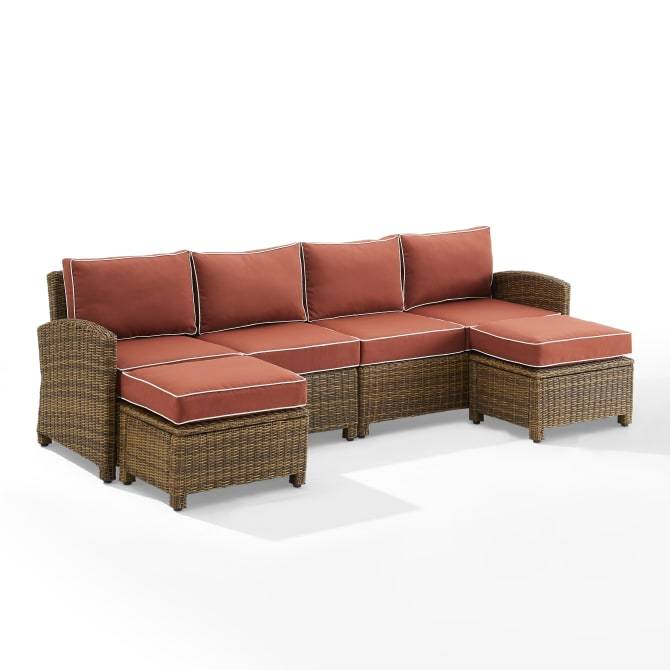 Crosley Furniture Patio Sectional Sets Sangria Crosely Furniture - Bradenton 4Pc Outdoor Wicker Sectional Set Include Color/Weathered Brown - Left Loveseat, Right Loveseat, & 2 Ottomans - KO70187WB-XX
