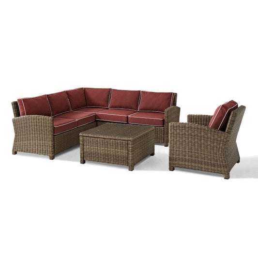 Crosley Furniture Patio Sectional Sets Sangria/Weathered Brown Crosely Furniture - Bradenton 5Pc Outdoor Wicker Sectional Set Include Color - Right Side Loveseat, Left Side Loveseat, Corner Chair, Arm Chair, & Sectional Glass Top Coffee Table - KO70021XX-XX