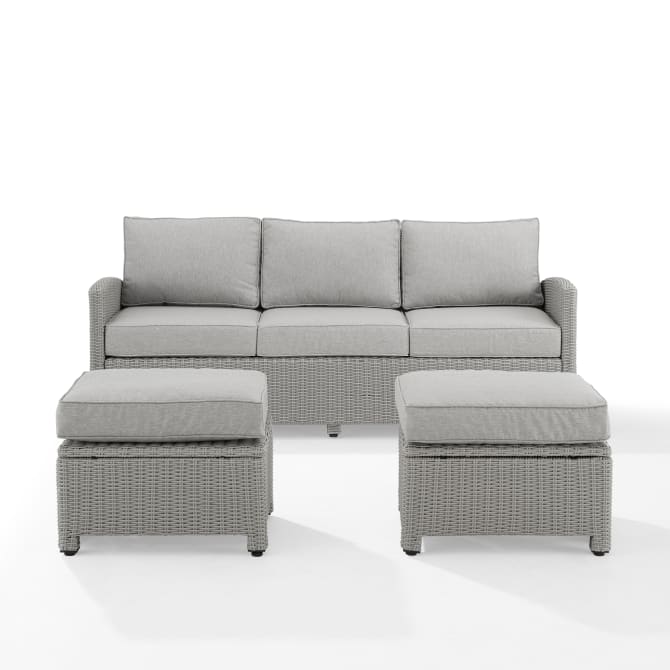 Crosley Furniture Patio Sofa Sets Crosely Furniture - Bradenton 3Pc Outdoor Wicker Sofa Set Include Color - Sofa & 2 Ottomans - KO70186GY-XX
