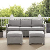Crosley Furniture Patio Sofa Sets Crosely Furniture - Bradenton 3Pc Outdoor Wicker Sofa Set Include Color - Sofa & 2 Ottomans - KO70186GY-XX