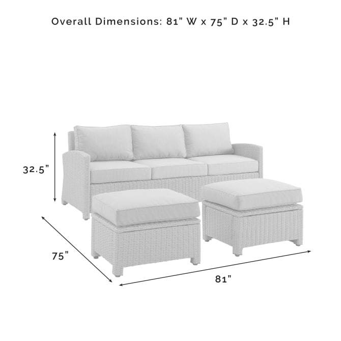 Crosley Furniture Patio Sofa Sets Crosely Furniture - Bradenton 3Pc Outdoor Wicker Sofa Set Include Color/Weathered Brown - Sofa & 2 Ottomans - KO70186WB-XX