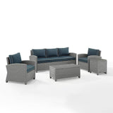 Crosley Furniture Patio Sofa Sets Crosely Furniture - Bradenton 5Pc Outdoor Wicker Sofa Set Include Color/Gray - Sofa, Coffee Table, Side Table & 2 Arm Chairs - KO70051GY-XX