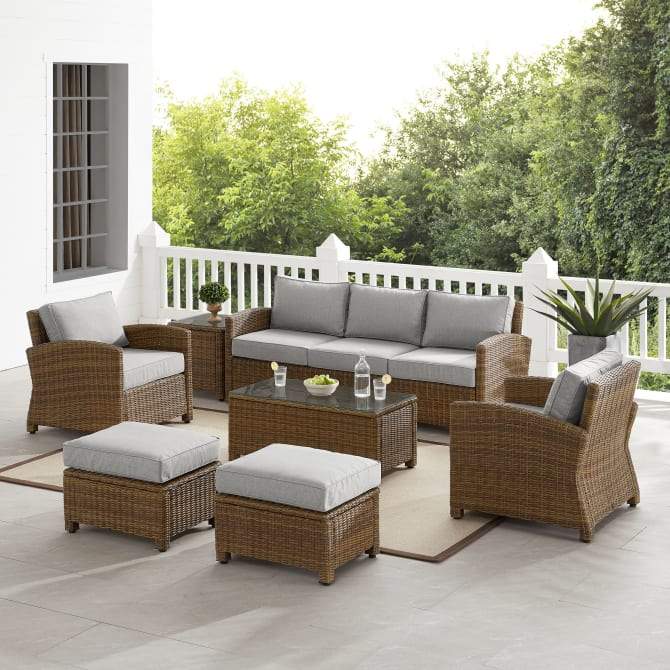 Crosley Furniture Patio Sofa Sets Crosely Furniture - Bradenton 7Pc Outdoor Wicker Sofa Set Include Color/Weathered Brown - Sofa, Coffee Table, Side Table, 2 Armchairs & 2 Ottomans - KO70185WB-XX