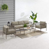 Crosley Furniture Patio Sofa Sets Crosely Furniture - Cali Bay 5Pc Outdoor Wicker And Metal Sofa Set Taupe/Light Brown - Sofa, Coffee Table, Side Table, & 2 Armchairs - KO70272LB-TE - Taupe