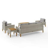 Crosley Furniture Patio Sofa Sets Crosely Furniture - Capella 5Pc Outdoor Wicker Sofa Set Gray/Acorn - Sofa, Coffee Table, Side Table, & 2 Armchairs - KO70197GY-AC - Gray
