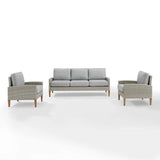Crosley Furniture Patio Sofa Sets Crosely Furniture - Capella Outdoor Wicker 3Pc Sofa Set Gray/Acorn - Sofa & 2 Chairs - KO70193GY-AC - Gray