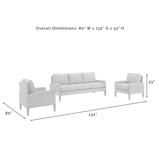 Crosley Furniture Patio Sofa Sets Crosely Furniture - Capella Outdoor Wicker 3Pc Sofa Set Gray/Acorn - Sofa & 2 Chairs - KO70193GY-AC - Gray