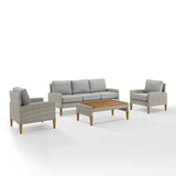 Crosley Furniture Patio Sofa Sets Crosely Furniture - Capella Outdoor Wicker 4Pc Sofa Set Gray/Acorn - Coffee Table, Sofa, & 2 Chairs - KO70192GY-AC - Gray