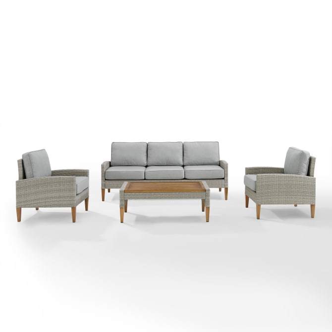 Crosley Furniture Patio Sofa Sets Crosely Furniture - Capella Outdoor Wicker 4Pc Sofa Set Gray/Acorn - Coffee Table, Sofa, & 2 Chairs - KO70192GY-AC - Gray