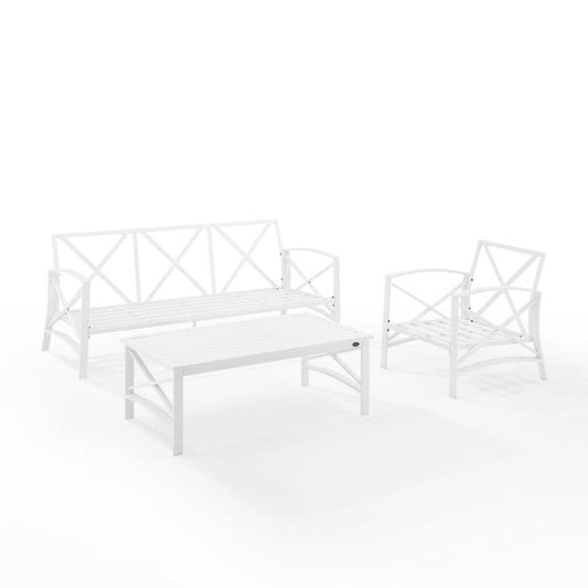 Crosley Furniture Patio Sofa Sets Crosely Furniture - Kaplan 3Pc Outdoor Metal Sofa Set Include Color/White - Sofa, Arm Chair & Coffee Table - KO60031WH-XX