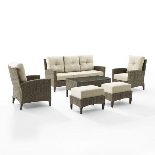 Crosley Furniture Patio Sofa Sets Crosely Furniture - Rockport 6Pc Outdoor Wicker High Back Sofa Set Oatmeal/Light Brown - Sofa, Coffee Table, 2 Armchairs, & 2 Ottomans - KO70216LB-OL - Oatmeal