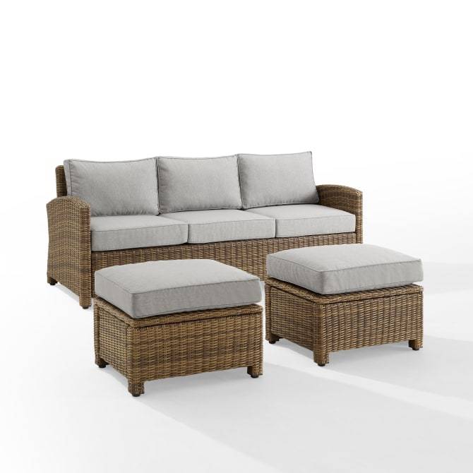 Crosley Furniture Patio Sofa Sets Gray Crosely Furniture - Bradenton 3Pc Outdoor Wicker Sofa Set Include Color/Weathered Brown - Sofa & 2 Ottomans - KO70186WB-XX