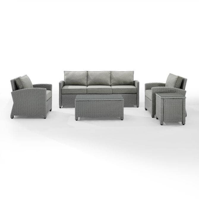 Crosley Furniture Patio Sofa Sets Gray Crosely Furniture - Bradenton 5Pc Outdoor Wicker Sofa Set Include Color/Weathered Brown - Sofa, Side Table, Coffee Table, & 2 Armchairs - KO70051WB-XX