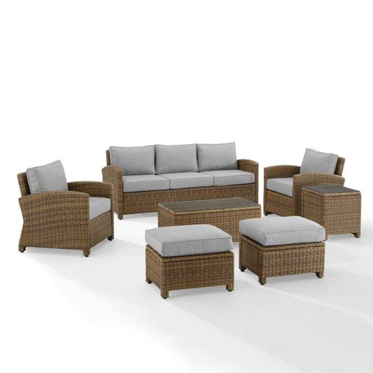 Crosley Furniture Patio Sofa Sets Gray Crosely Furniture - Bradenton 7Pc Outdoor Wicker Sofa Set Include Color/Weathered Brown - Sofa, Coffee Table, Side Table, 2 Armchairs & 2 Ottomans - KO70185WB-XX