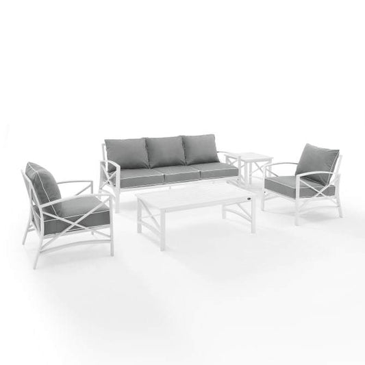 Crosley Furniture Patio Sofa Sets Gray Crosely Furniture - Kaplan 5Pc Outdoor Metal Sofa Set Include Color/White - Sofa, Coffee Table, Side Table, & 2 Chairs - KO60032WH-XX