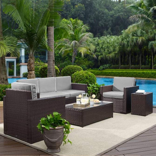Crosley Furniture Patio Sofa Sets Gray Crosely Furniture - Palm Harbor 5Pc Outdoor Wicker Sofa Set Include Color/Brown - Sofa, Side Table, Coffee Table, & 2 Armchairs - KO70054BR-XX