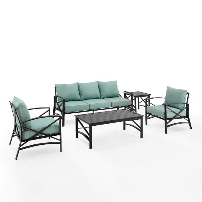 Crosley Furniture Patio Sofa Sets Mist Crosely Furniture - Kaplan 5Pc Outdoor Metal Sofa Set Include Color/Oil Rubbed Bronze - Sofa, Coffee Table, Side Table, & 2 Arm Chairs - KO60032BZ-XX