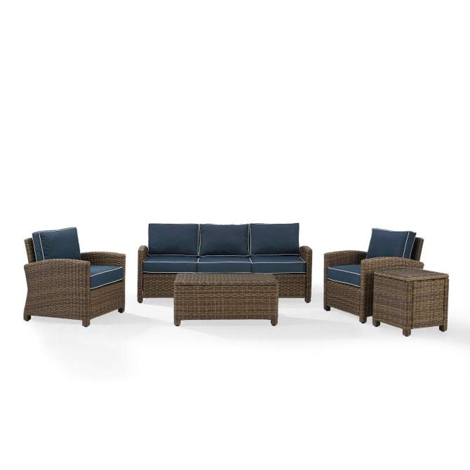 Crosley Furniture Patio Sofa Sets Navy Crosely Furniture - Bradenton 5Pc Outdoor Wicker Sofa Set Include Color/Weathered Brown - Sofa, Side Table, Coffee Table, & 2 Armchairs - KO70051WB-XX