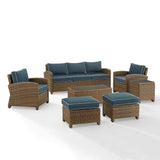 Crosley Furniture Patio Sofa Sets Navy Crosely Furniture - Bradenton 7Pc Outdoor Wicker Sofa Set Include Color/Weathered Brown - Sofa, Coffee Table, Side Table, 2 Armchairs & 2 Ottomans - KO70185WB-XX