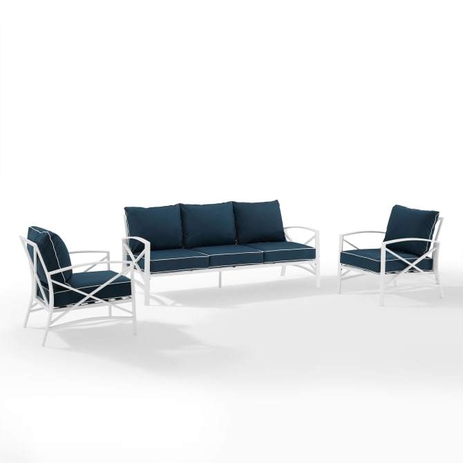 Crosley Furniture Patio Sofa Sets Navy Crosely Furniture - Kaplan 3Pc Outdoor Metal Sofa Set Include Color/White - Sofa & 2 Arm Chairs - KO60030WH-XX