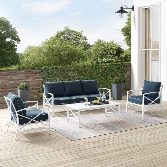 Crosley Furniture Patio Sofa Sets Navy Crosely Furniture - Kaplan 4Pc Outdoor Metal Sofa Set Include Color/White - Sofa, Coffee Table, & 2 Arm Chairs - KO60028WH-XX