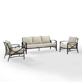 Crosley Furniture Patio Sofa Sets Oatmeal Crosely Furniture - Kaplan 3Pc Outdoor Metal Sofa Set Include Color/Oil Rubbed Bronze - Sofa & 2 Arm Chairs - KO60030BZ-XX