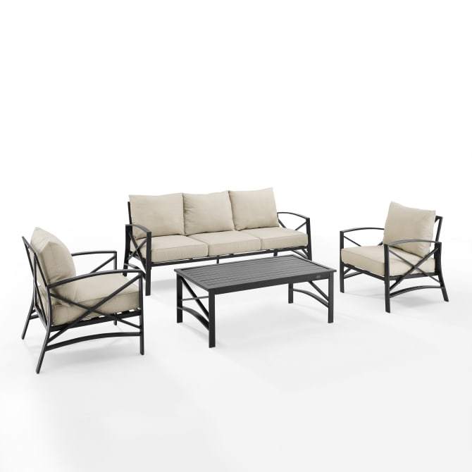 Crosley Furniture Patio Sofa Sets Oatmeal Crosely Furniture - Kaplan 4Pc Outdoor Metal Sofa Set Include Color/Oil Rubbed Bronze - Sofa, Coffee Table, & 2 Arm Chairs - KO60028BZ-XX