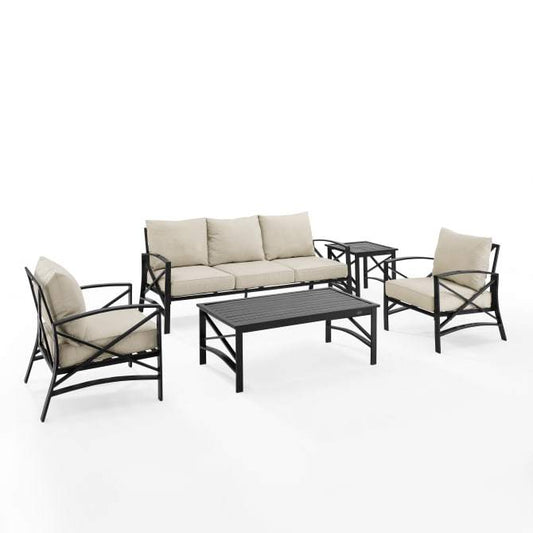 Crosley Furniture Patio Sofa Sets Oatmeal Crosely Furniture - Kaplan 5Pc Outdoor Metal Sofa Set Include Color/Oil Rubbed Bronze - Sofa, Coffee Table, Side Table, & 2 Arm Chairs - KO60032BZ-XX