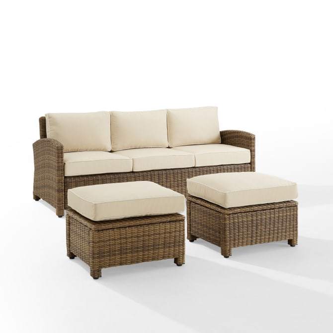 Crosley Furniture Patio Sofa Sets Sand Crosely Furniture - Bradenton 3Pc Outdoor Wicker Sofa Set Include Color/Weathered Brown - Sofa & 2 Ottomans - KO70186WB-XX