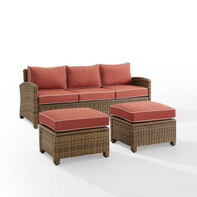 Crosley Furniture Patio Sofa Sets Sangria Crosely Furniture - Bradenton 3Pc Outdoor Wicker Sofa Set Include Color/Weathered Brown - Sofa & 2 Ottomans - KO70186WB-XX