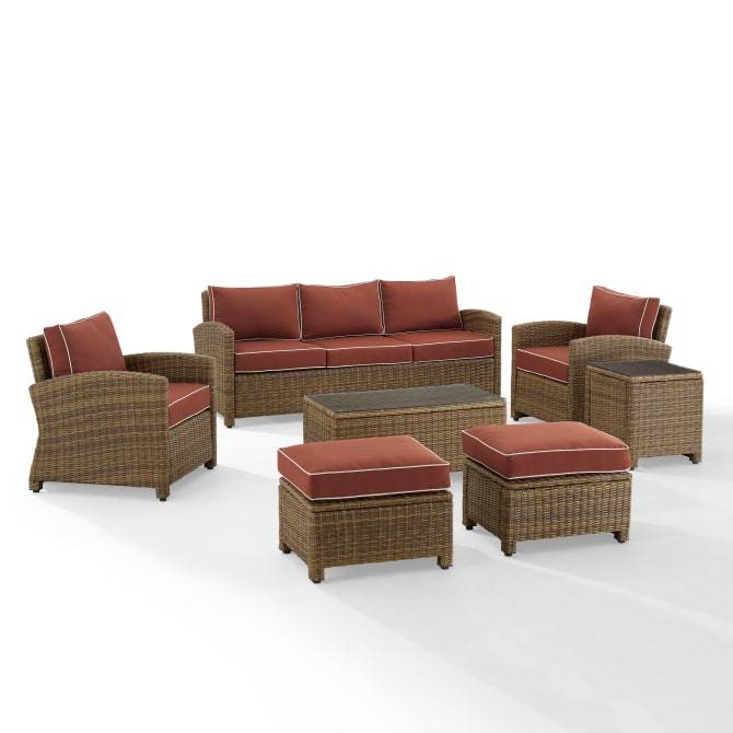 Crosley Furniture Patio Sofa Sets Sangria Crosely Furniture - Bradenton 7Pc Outdoor Wicker Sofa Set Include Color/Weathered Brown - Sofa, Coffee Table, Side Table, 2 Armchairs & 2 Ottomans - KO70185WB-XX
