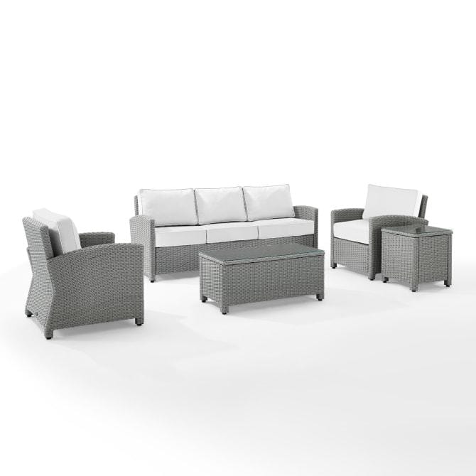 Crosley Furniture Patio Sofa Sets White Crosely Furniture - Bradenton 5Pc Outdoor Wicker Sofa Set Include Color/Gray - Sofa, Coffee Table, Side Table & 2 Arm Chairs - KO70051GY-XX
