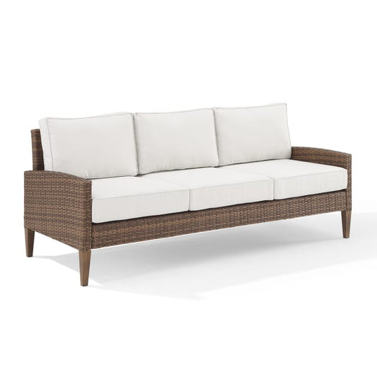 Crosley Furniture Patio Sofas Crosely Furniture - Capella Wicker Outdoor Sofa with Creme Cushions- KO70194BR-CR