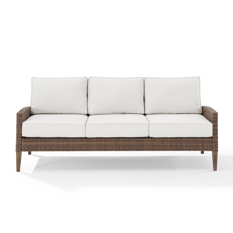 Crosley Furniture Patio Sofas Crosely Furniture - Capella Wicker Outdoor Sofa with Creme Cushions- KO70194BR-CR