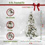 Christmas Time -  4-Ft.Frosted Fir Flocked Slim Christmas Tree with Warm White LED Lights