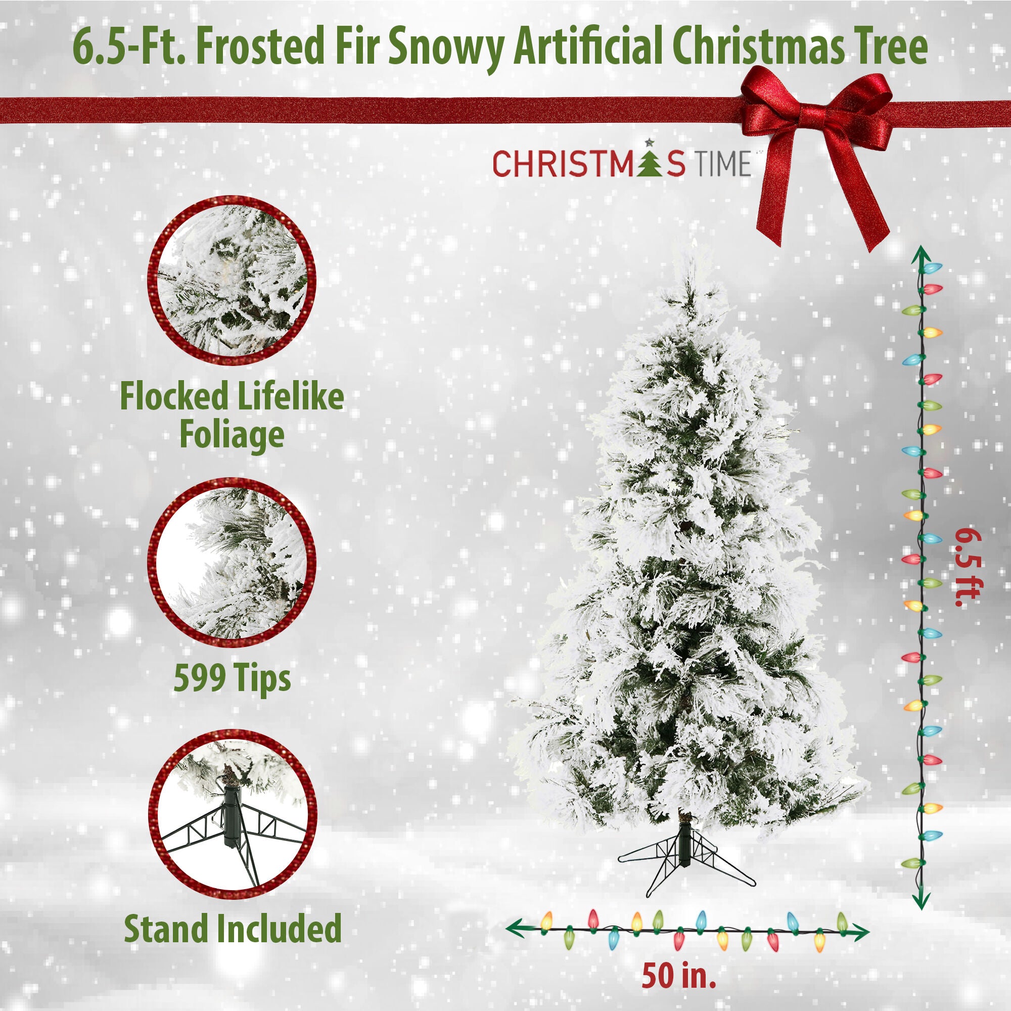Christmas Time -  6.5-Ft. Frosted Fir Snowy Artificial Christmas Tree