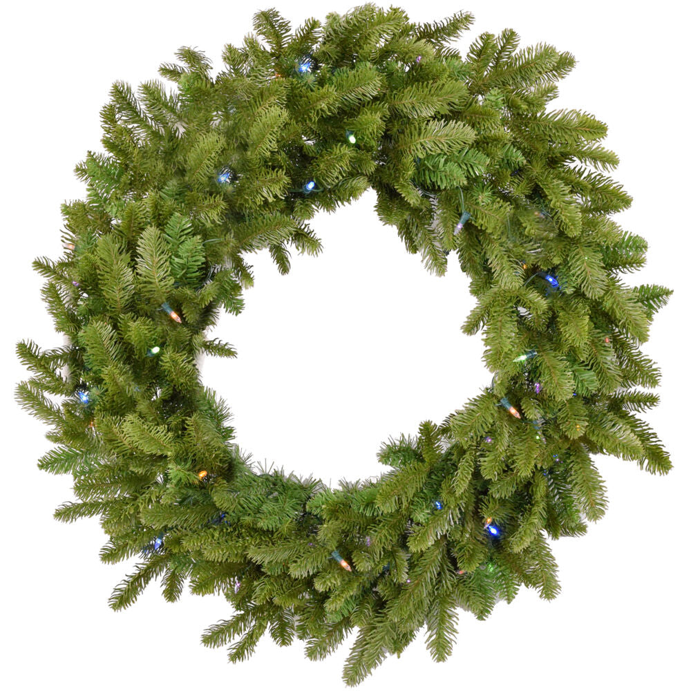 Christmas Time -  36-In. Greenland Artificial Holiday Wreath with Multi-Colored Battery-Operated LED String Lights for Indoor/Outdoor Use