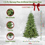 Christmas Time -  7.5-Ft. Norway Pine Artificial Christmas Tree with Clear LED String Lighting