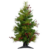 Christmas Time -  4-Ft. Red Berry Mixed Pine Artificial Tree with LED String Lights