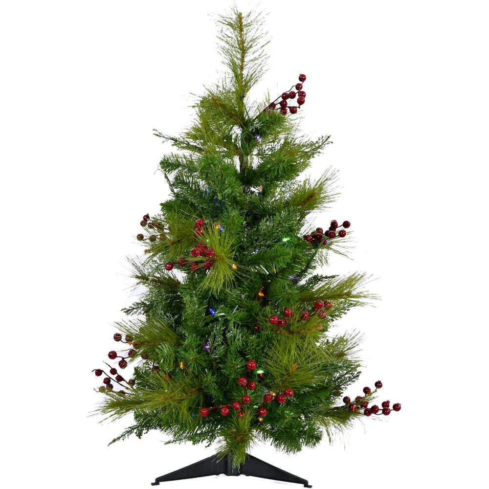 Christmas Time -  4-Ft. Red Berry Mixed Pine Artificial Tree with Multi-Colored LED String Lights