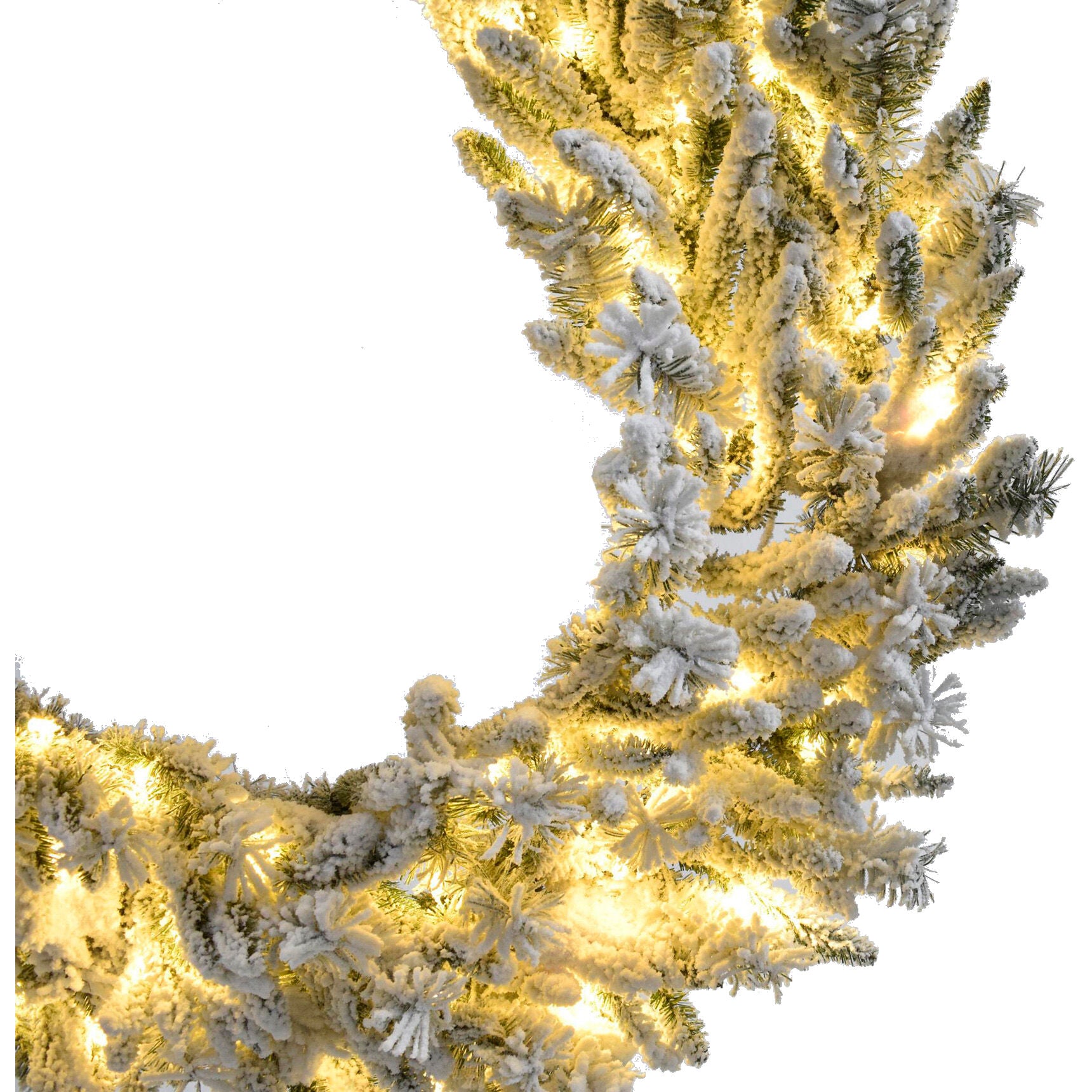 Christmas Time -  36-inch Silverado Pine White Flocked Wreath with Attached Pinecones and Warm White LED Lights