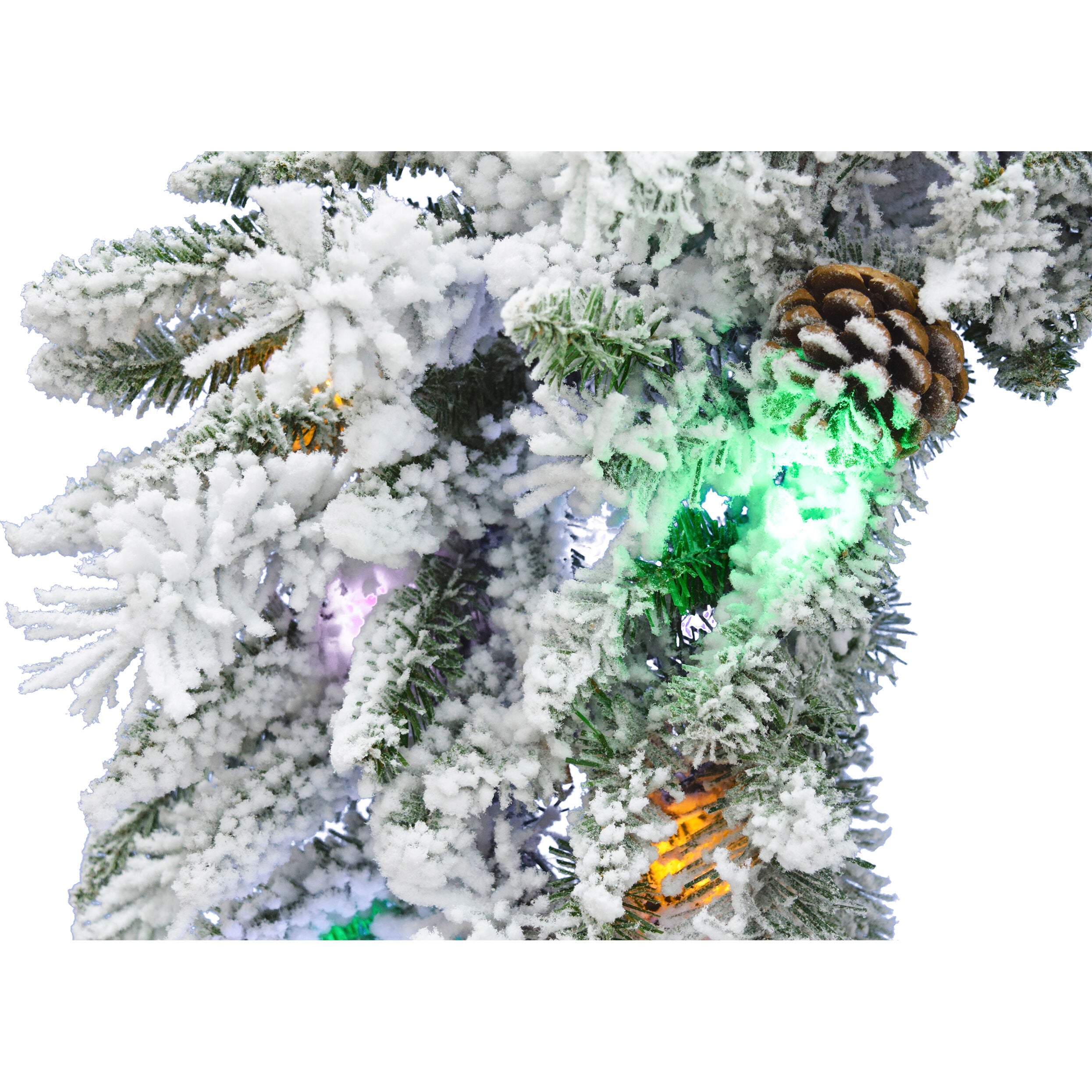 Christmas Time -  36-inch Silverado Pine White Flocked Wreath with Attached Pinecones and Multi-Color LED Lights
