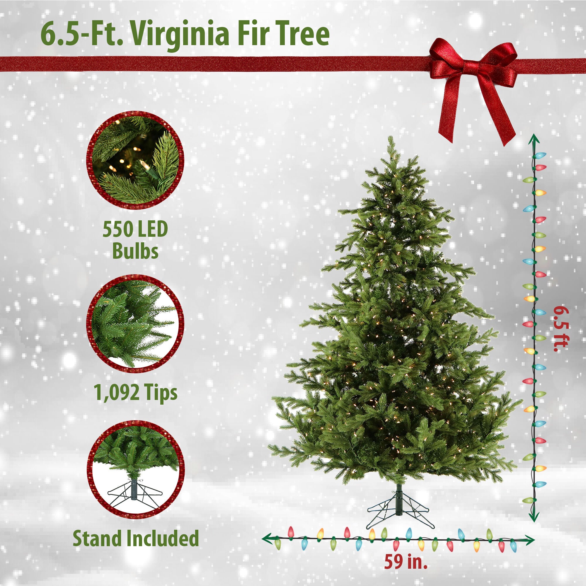Christmas Time -  6.5-Ft. Virginia Fir Christmas Tree with LED String Lighting