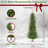Christmas Time -  6.5-Ft Winter Wonderland Slim Green Christmas Tree with Metal Base